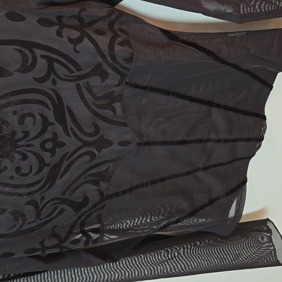 Devil Fashion Gothic Damask black sheer & velvet long sleeve top - Picture 6 of 12